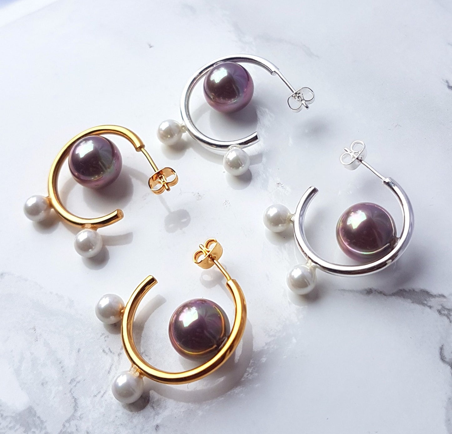 Sterling silver Pearl Mini Hoops