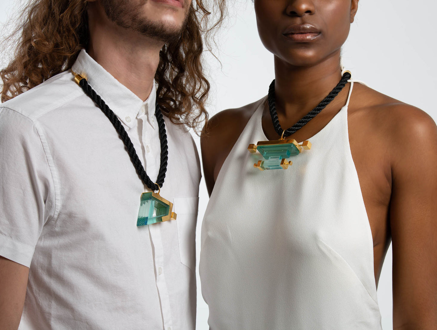 Geo Statement Pendant Necklace in Lagoon Green