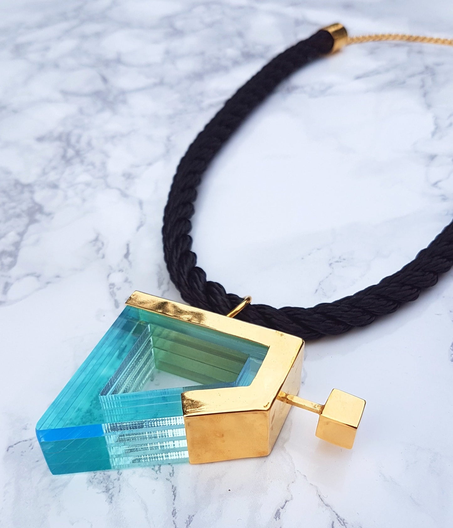 Geo Statement Pendant Necklace in Lagoon Green