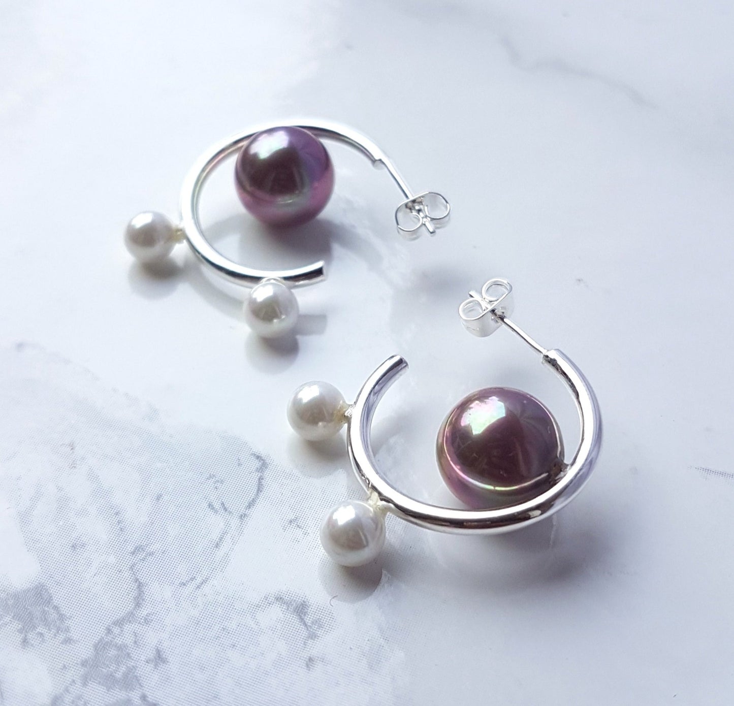 Sterling silver Pearl Mini Hoops