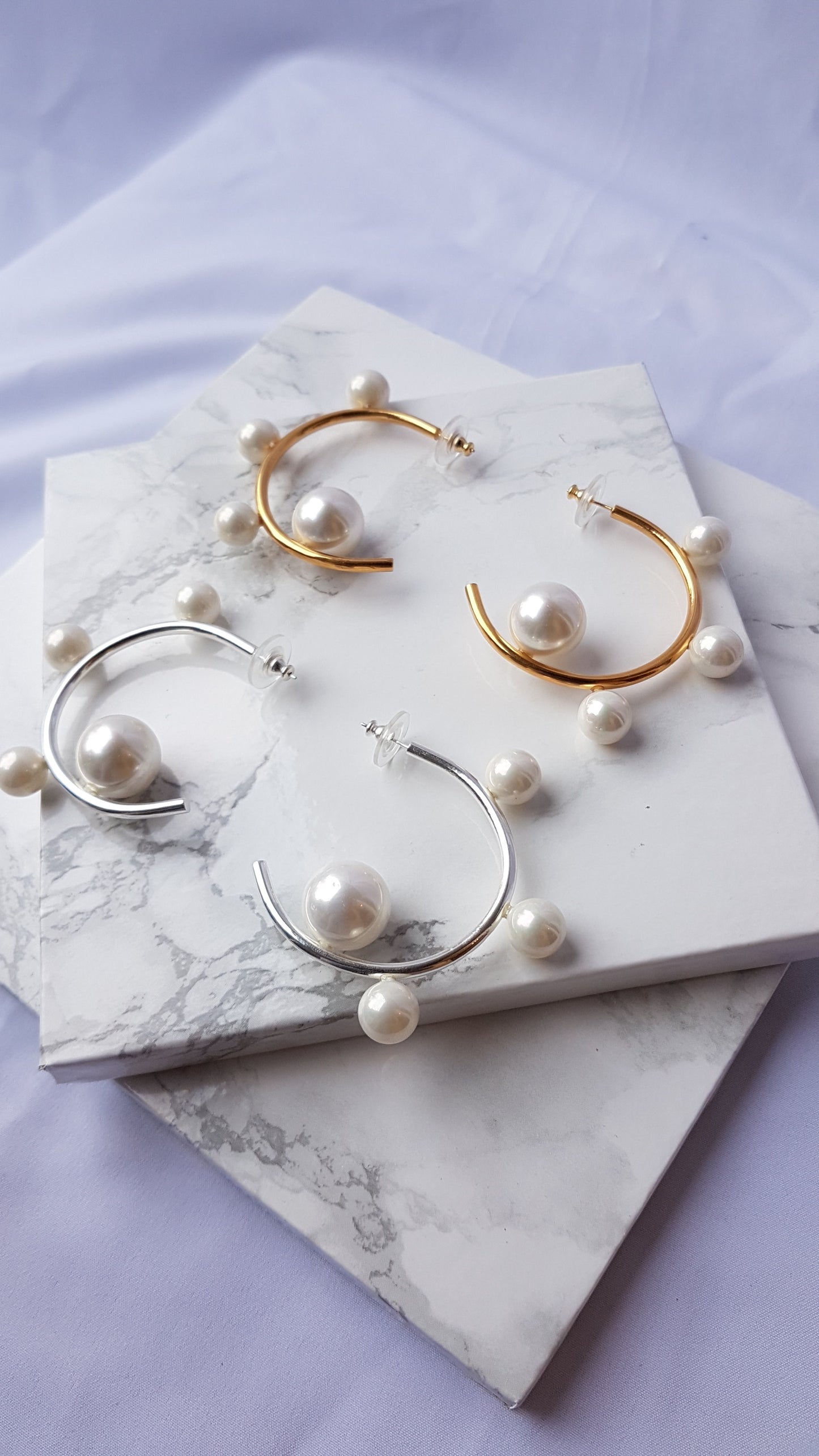 Sterling Silver Big Pearl Hoops