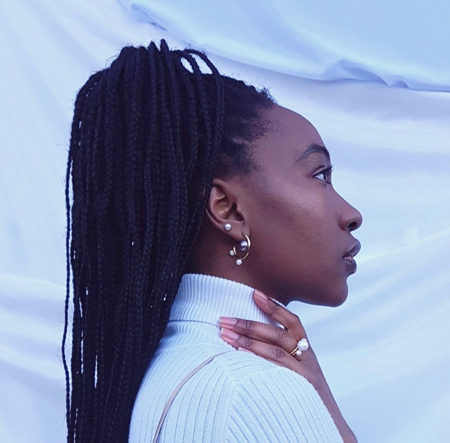 Sterling silver Pearl Mini Hoops