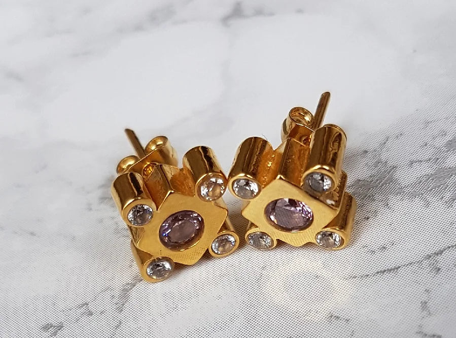 Lily crystal studs- Gold & Pink