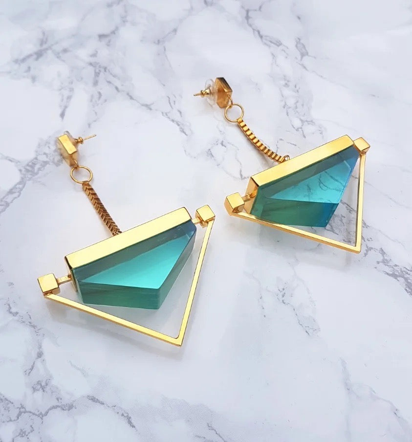Luna Statement Earrings in Lagoon Green