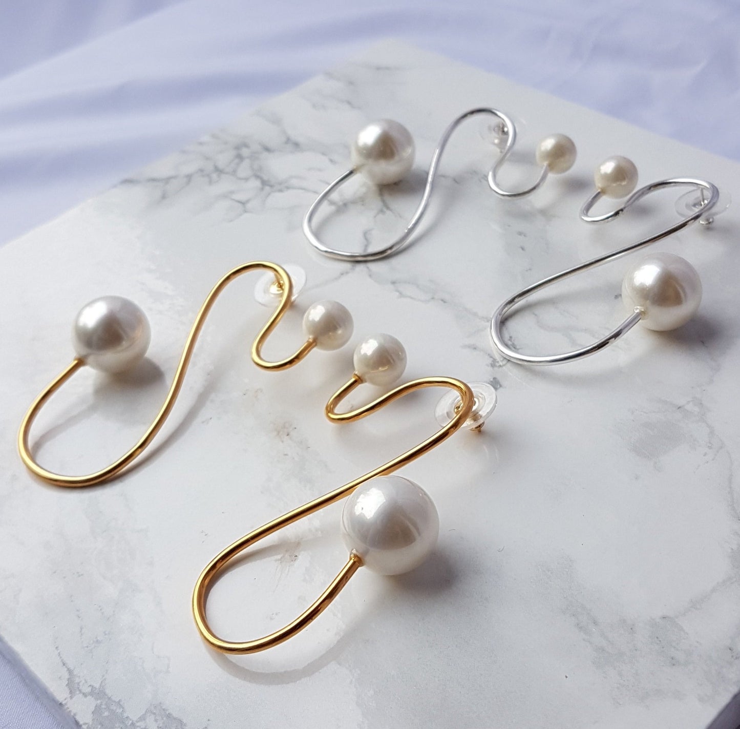 Sterling Silver Fluid Pearl Earrings
