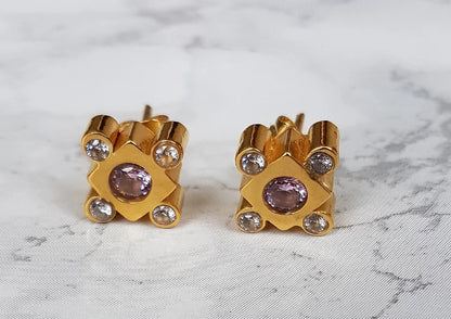 Lily crystal studs- Gold & Pink